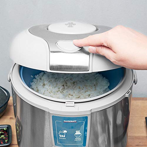 Gastroback 42507 Arrocera eléctrica, capacidad 3 litros, para cocer 5 tazas arroz, 700 W, Acero Inoxidable