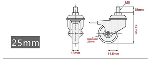 GBL - 4 Ruedas para Muebles 25mm TPR 40KG | M6x15mm Ruedas Giratorias, Rueda Pivotantes, Ruedas de Freno Industrial Con Placa de Montaje
