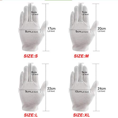 GBSTA Guantes De Boda 6 Piezas Inspección Blanca Guantes de Trabajo 100% algodón Guantes ceremoniales Hombre Mujer Servir Camareros Conductores Guantes de joyería,S