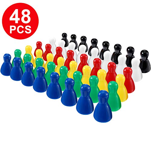 Gejoy 48 Piezas Juego de Piezas de Peones de Plástico Multicolor para Juegos de Mesa, Componente de Marcadores de Mesa