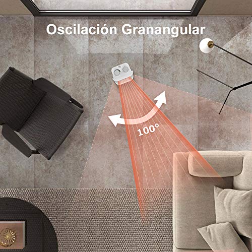 GLAMOURIC Calefactor de Cerámica, PTC Calefactor Oscilante de Cerámica, 2 Ajustes de Calor, 750 W / 1500 W, Protección contra Sobrecalentamiento, Color Blanco y Plateado