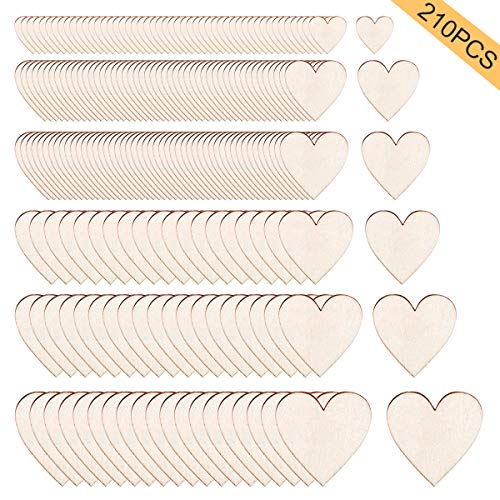 Globaldream 210 piezas Tamaño mixto Corazones de amor Corazones de madera Pequeño corazón de madera inacabado Piezas de madera en blanco artesanales Mesa de boda rústica Dispersión Confeti