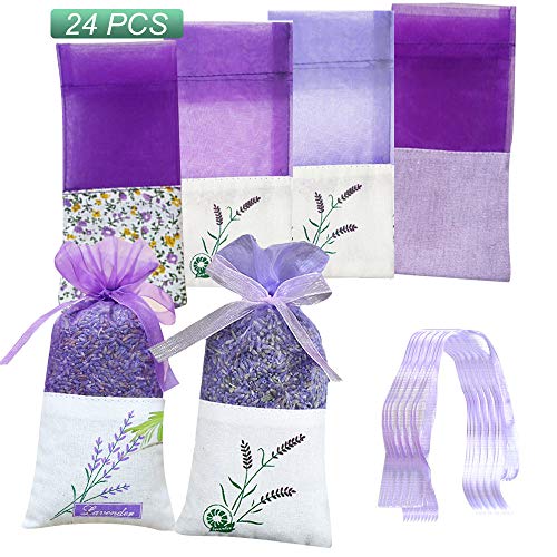GLOBALDREAM 24 Piezas Bolsas de Lavanda Bolsitas Bolsas vacías Algodón de Gasa con cordón Morado para Lavanda, Especias y Hierbas
