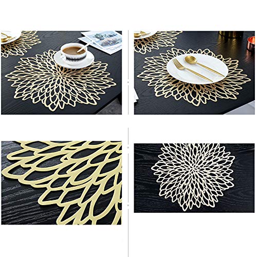 GlobalDream Manteles Redondos ahuecados, 4 Piezas Manteles Redondos metálicos Dorados Mantel Antideslizante Mantel Individual Coaster de plástico PVC Almohadillas de Aislamiento Alfombrillas