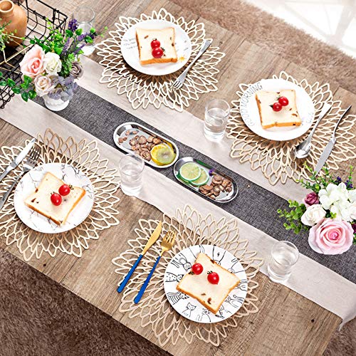 GlobalDream Manteles Redondos ahuecados, 4 Piezas Manteles Redondos metálicos Dorados Mantel Antideslizante Mantel Individual Coaster de plástico PVC Almohadillas de Aislamiento Alfombrillas