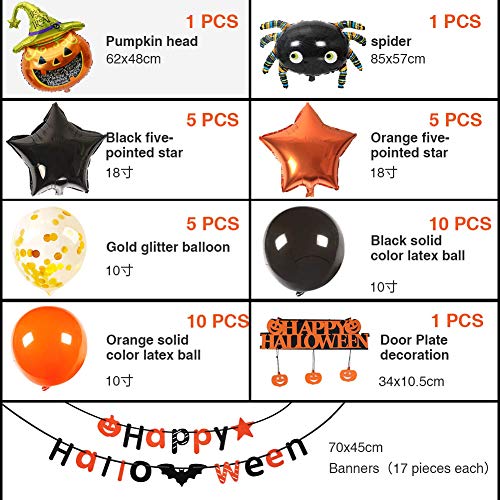 Globos halloween, Ainkedin 38 piezas Halloween decoracion accesorios Calabaza Araña Globos dorados Globo de látex Globo de aluminio Muy adecuado decoracion fiesta halloween