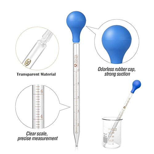 Gotero de cristal de calibración, cuentagotas de cristal, calibración recta, cuentagotas medicinales de vidrio, pipeta de aceite esencial, pipeta graduada con bombilla de succión de goma (blue)
