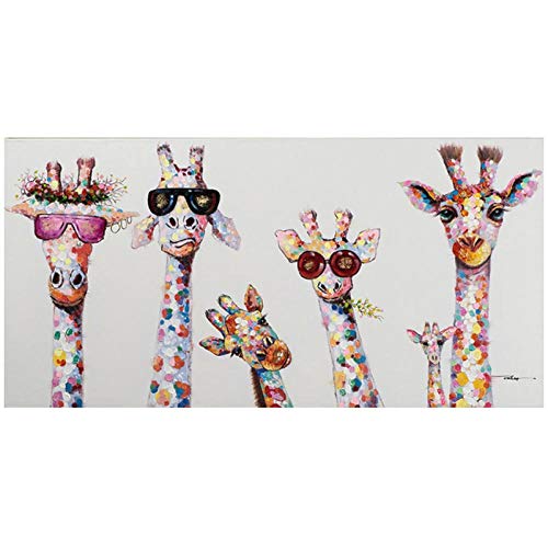 Graffiti Pinturas sobre lienzo Colorido Animal Jirafa Una familia con gafas Cuadros Impresiones Arte de la pared para la habitación del bebé Decoración del hogar (70X140cm   Sin marco)