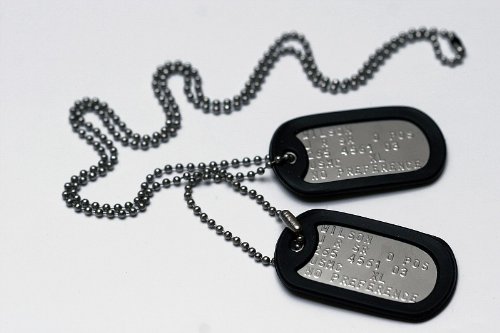Graphotype™ Chapa Militar: Juego de 2 chapas de identificación Tipo Militar, con Cadenas de Bolas y silenciadores. (Leer la descripción para Ver cómo personalizarlas)