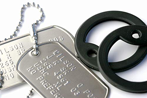 Graphotype™ Chapa Militar: Juego de 2 chapas de identificación Tipo Militar, con Cadenas de Bolas y silenciadores. (Leer la descripción para Ver cómo personalizarlas)
