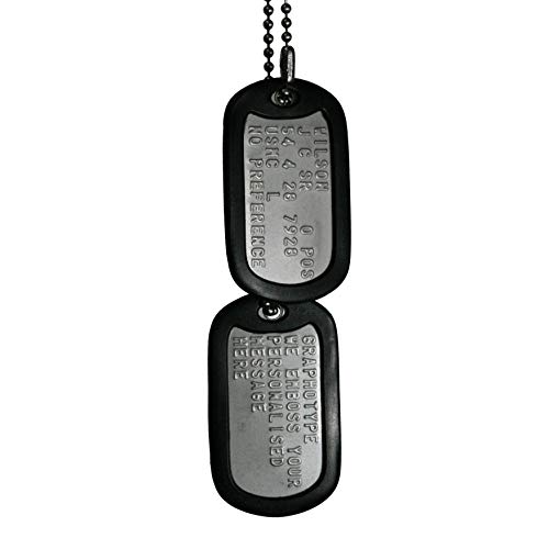 Graphotype™ Chapa Militar: Juego de 2 chapas de identificación Tipo Militar, con Cadenas de Bolas y silenciadores. (Leer la descripción para Ver cómo personalizarlas)