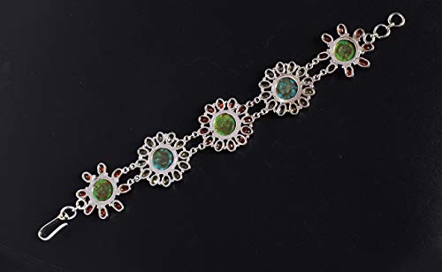 Green Mohave - Pulsera para mujer con piedras preciosas de cobre turquesa y turquesa, cobre azul, peridoto, granate, plata de ley 925 maciza, FSJ-4841