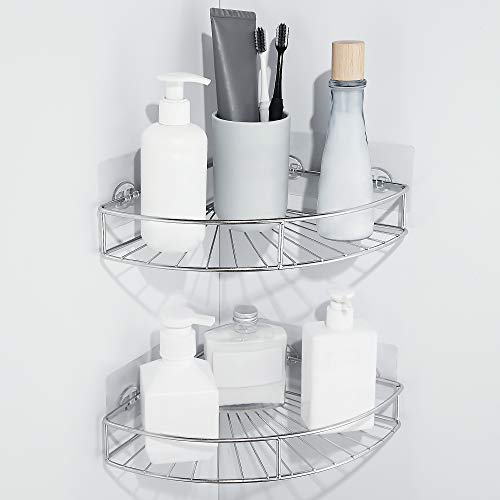 Gricol Estantes de Ducha Estante de Esquina Autoadhesivo para Baño sin Perforar Organizador de Almacenamiento con Adhesivo en Acero Inoxidable Cesta de Pared Antioxidante para Cocina Baño 2 Piezas