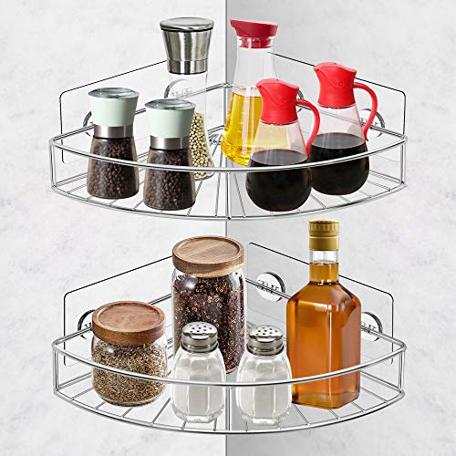 Gricol Estantes de Ducha Estante de Esquina Autoadhesivo para Baño sin Perforar Organizador de Almacenamiento con Adhesivo en Acero Inoxidable Cesta de Pared Antioxidante para Cocina Baño 2 Piezas