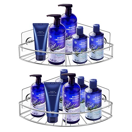 Gricol Estantes de Ducha Estante de Esquina Autoadhesivo para Baño sin Perforar Organizador de Almacenamiento con Adhesivo en Acero Inoxidable Cesta de Pared Antioxidante para Cocina Baño 2 Piezas