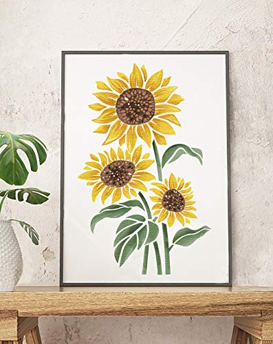 GSS Designs - Plantilla de girasol (12 x 16 pulgadas) - Plantillas de flores para pintar sobre madera, lienzo, papel, tela, suelo, pared, muebles, reutilizables para manualidades y regalos (SL-085)