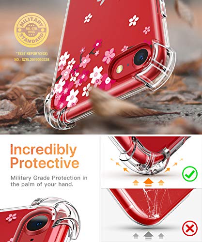 GVIEWIN Funda iPhone 8, Funda iPhone 7, Ultra Delgado Claro Flores Patrón Diseño Silicona Anti-Rasguño Protección de Esquina Protector Completo Caso para iPhone 7/8 (Melocotón)