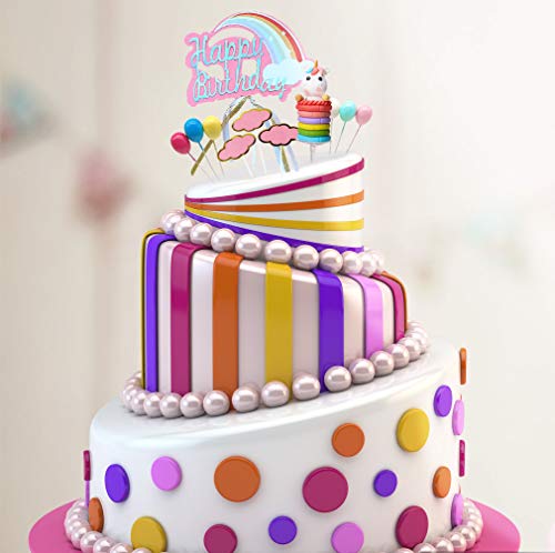 Gwolf Decoracion Tarta Unicornio, Decoración de Pasteles Unicornio, Decoración de la Torta de cumpleaños de Toppers de la Torta Feliz cumpleaños Globos del Arco Iris Nubes cumpleaños de la Torta