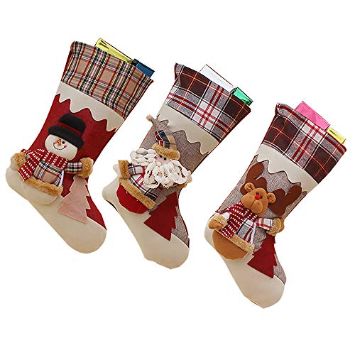 GZQ 3 pcs Calcetines Navideños, Calcetines Colgante de Decoración Navideña,Medias Bolsa de Regalo,Diseño de Papá Noel, muñeco de Nieve,Elk