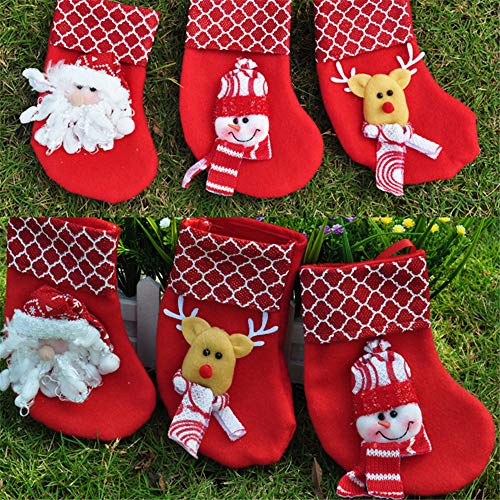 GZQ 6 pcs Calcetines Navideños, Calcetines Colgante de Decoración Navideña,Medias Bolsa de Regalo,Diseño de Papá Noel, muñeco de Nieve,Elk,Diseno Azar