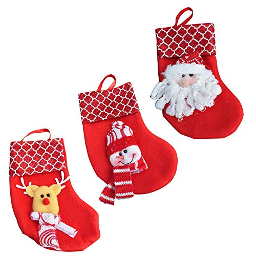 GZQ 6 pcs Calcetines Navideños, Calcetines Colgante de Decoración Navideña,Medias Bolsa de Regalo,Diseño de Papá Noel, muñeco de Nieve,Elk,Diseno Azar
