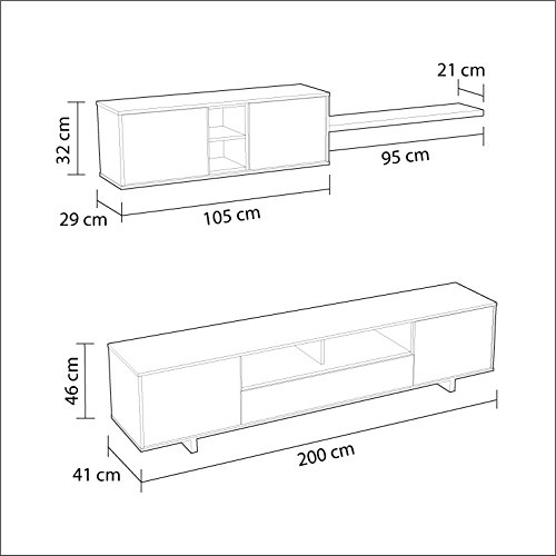 Habitdesign 1F6682BO - Mueble de salón Moderno, modulos Comedor Belus, Medidas: 200 cm x 41 cm de Profundidad (Blanco Brillo - Roble Canadian)