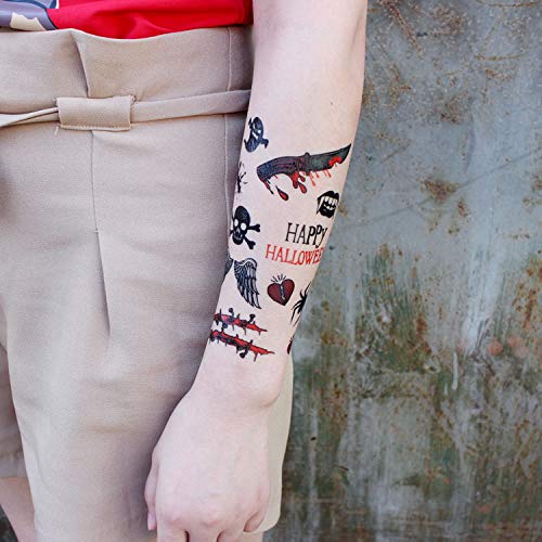 Halloween tatuajes temporales, pegatinas de tatuajes temporales para niños, paquete de regalo de fiesta de truco o trato de Halloween, pegatinas de decoración de Halloween: calabazas, fantasmas
