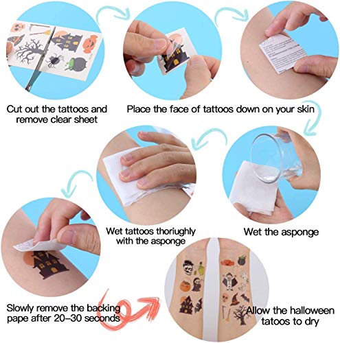 Halloween tatuajes temporales, pegatinas de tatuajes temporales para niños, paquete de regalo de fiesta de truco o trato de Halloween, pegatinas de decoración de Halloween: calabazas, fantasmas