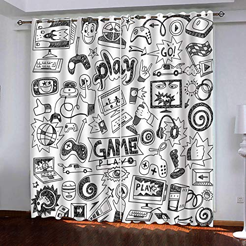 HANTAODG Cortinas Opacas Patrón De Juego Simple Bedsure Cortinas Opacas De Salón Dormitorio 2 Piezas - Cortinas Termicas Aislantes Frío Y Calor Cortina Anti Ruido Claro 220X215Cm