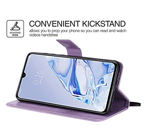 HAOYE Funda para LG K61 Billetera, Diseño de Patrón de Hojas en Relieve Bastante Retro Funda de Cuero, Ultrafino Estuche Protectora para LG K61, Lavanda