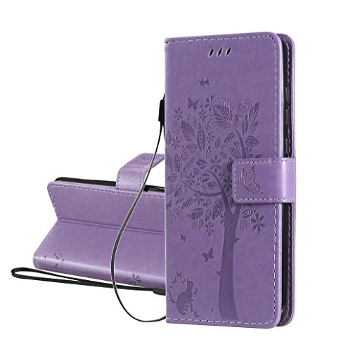 HAOYE Funda para LG K61 Billetera, Diseño de Patrón de Hojas en Relieve Bastante Retro Funda de Cuero, Ultrafino Estuche Protectora para LG K61, Lavanda