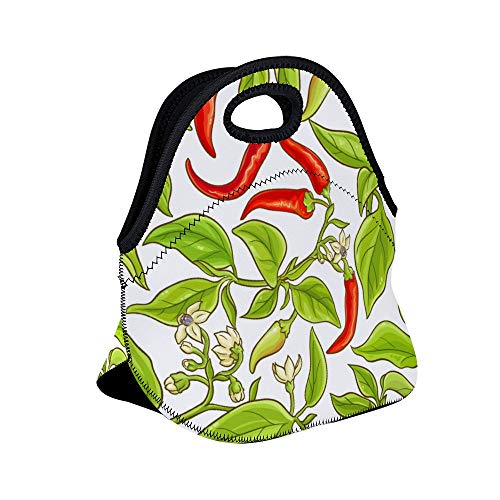 happygoluck1y - Bolsa de almuerzo de neopreno con patrón de pimienta de Cayena, moderna, bonita bolsa reutilizable para mujeres, hombres, adultos, niños, niñas, para trabajo, escuela, picnic