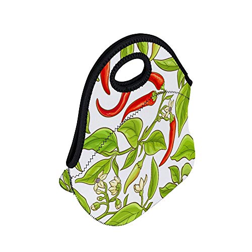 happygoluck1y - Bolsa de almuerzo de neopreno con patrón de pimienta de Cayena, moderna, bonita bolsa reutilizable para mujeres, hombres, adultos, niños, niñas, para trabajo, escuela, picnic