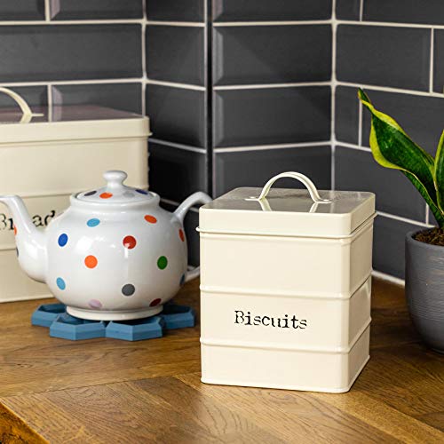Harbour Housewares Industrial Caja de Galletas - Acero Estilo Vintage cocina para guardar Caddy con tapa - Crema
