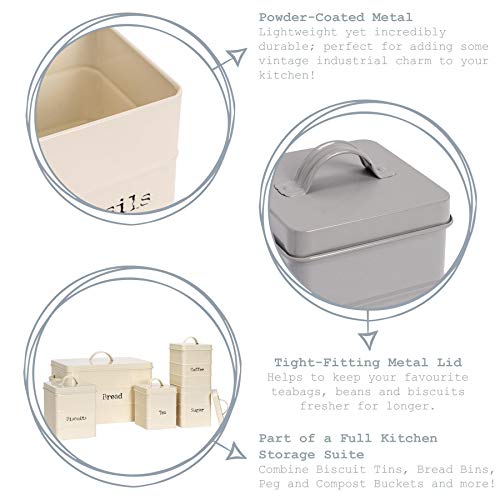Harbour Housewares Industrial Caja de Galletas - Acero Estilo Vintage cocina para guardar Caddy con tapa - Crema