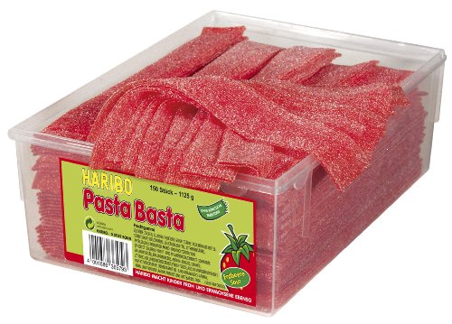 Haribo Pasta Basta Erdbeer Sour, Gominolas de Fruta, 150 Unidades, Tarro de 1125 g