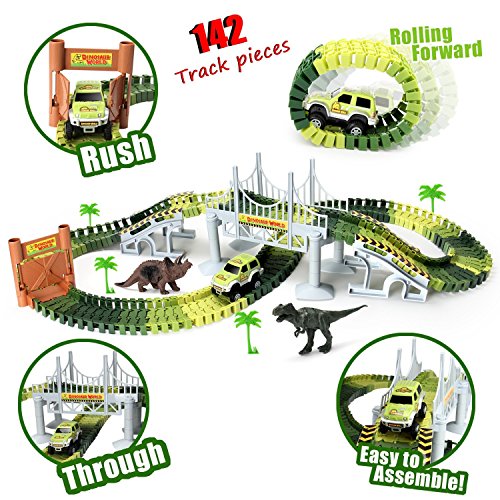 Harxin Circuito Coches Juguete Pista de Dinosaurio Coche Eléctrico DIY Conjunto de Juguete para Niños 3 4 5 6 Años (Pista de Coche)