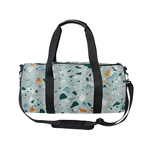 HARXISE Superficie De Mármol Italiano Con Elegante Fondo De Mosaico De Suelo De Terrazo，Bolsa de equipaje de viaje Deporte Lienzo ligero Equipaje de fitness Bolso de tambor Desmontable