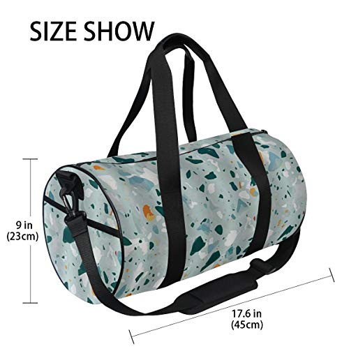 HARXISE Superficie De Mármol Italiano Con Elegante Fondo De Mosaico De Suelo De Terrazo，Bolsa de equipaje de viaje Deporte Lienzo ligero Equipaje de fitness Bolso de tambor Desmontable