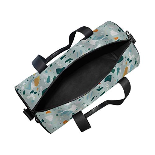 HARXISE Superficie De Mármol Italiano Con Elegante Fondo De Mosaico De Suelo De Terrazo，Bolsa de equipaje de viaje Deporte Lienzo ligero Equipaje de fitness Bolso de tambor Desmontable