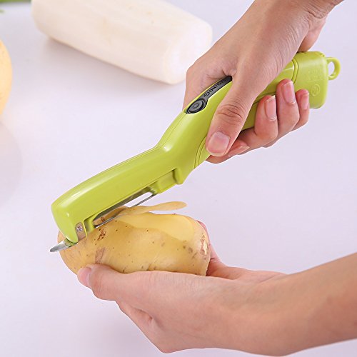 Hchao Tres peladores eléctricos de Mano con Horquillas de Acero Inoxidable para cavar Agujeros y Mangos ergonómicamente cómodos para Papas, Zanahorias, Frutas, Verde.
