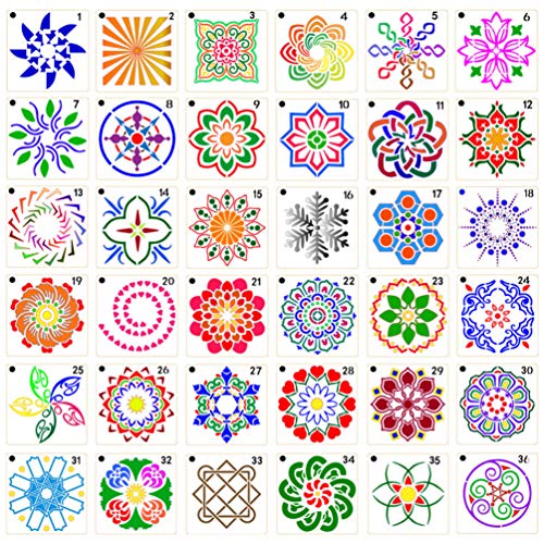 HEALLILY 36 Piezas Pintura Dibujo Plantillas de Mandala Plantilla de Plantillas de Diario Plantillas de Mandala para Tarjetas de Scrapbooking Artesanales de Bricolaje Fabricación de Paredes de Madera
