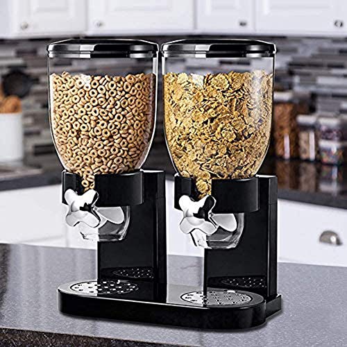HELEN CURTAIN Distribuidores De Frutas Dispensador De Cereales Alimentos En Latas En Doble Fruto Seco De Grano Negro Soporte De Almacenamiento Copo De Maíz De Cereales En Copos De Avena,Negro