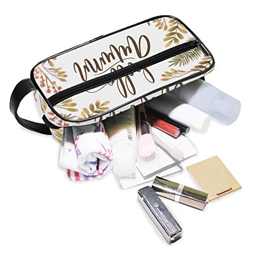 Hello Autumn Leaves Neceser de Viaje portátil para Maquillaje, Bolsa de Almacenamiento multifunción, Bolsa de Lona para Mujeres y niñas