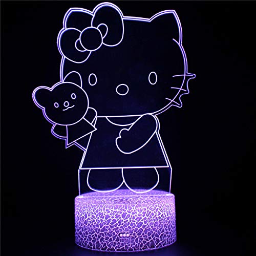 Hello Kitty Lampara Led 3D Lámpara De Ilusión 3D Mejor Regalo Para Lámpara De Escritorio Táctil Cambiante De 16 Colores Para Regalos De Navidad De Cumpleaños Para Niños