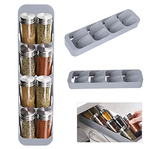 HelloCreate Organizador de tarros de especias, bandeja organizadora de cajones de cocina, 8 rejillas para organizar suministros de cocina