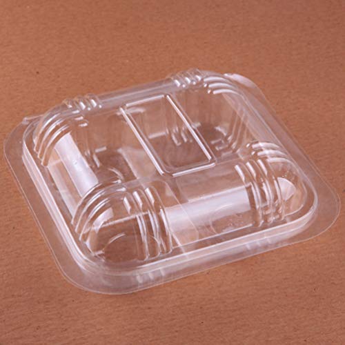Hemoton 100 Piezas Cajas de Plástico Desechables Transparentes de Cuatro Rejillas para Postres Frutas Magdalena Cupcake