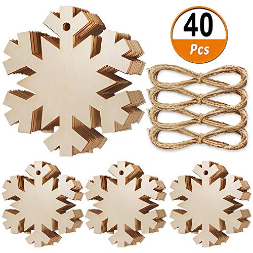 Heqishun 40 Piezas Madera Copo de Nieve Colgante Colgantes de Madera Natural Inconcluso Adornos de Astillas de Madera DIY, Colgantes y Manualidades para la Decoración de Festival