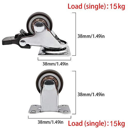 Her Kindness Giratorias de Goma Ruedas para Muebles 2 con Freno Ruedas giratorias + 2 sin Freno Rueda fija（4 piezas）