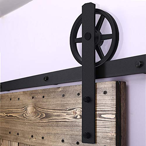Herraje Puerta Corredera 200cm/6.6ft Negro, CCJH Riel Puerta Corredera Armario, Adecuado para 1 Puerta de 100 cm de Ancho [I Shape Big Wheel Hanger]
